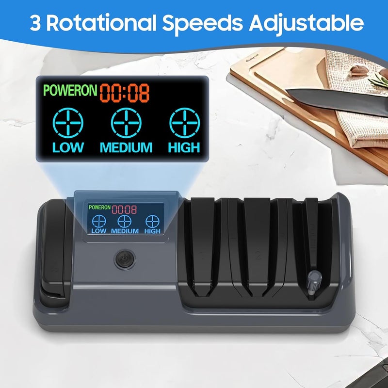 Newise 5-in-1 Electric Knife Sharpener for Kitchen Knives, with 100% Diamond Abrasives, 3 Adjustable Speeds, Quickly Sharpening for Straight/Serrated/Kitchen Knives, Scissors - Image 5